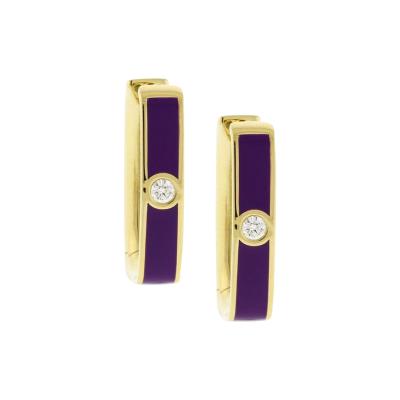 ITALIAN PURPLE ENAMEL DIAMOND LONG CUFF EARRINGS