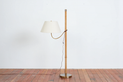 ITALIAN ROPE LEATHER FLOOR LAMP 1950S