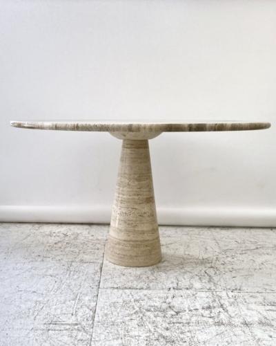ITALIAN ROUND TRAVERTINE MARBLE DINING TABLE