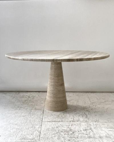 ITALIAN ROUND TRAVERTINE MARBLE DINING TABLE