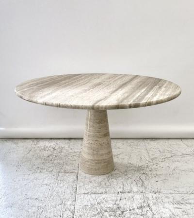 ITALIAN ROUND TRAVERTINE MARBLE DINING TABLE