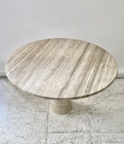 ITALIAN ROUND TRAVERTINE MARBLE DINING TABLE