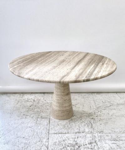 ITALIAN ROUND TRAVERTINE MARBLE DINING TABLE