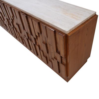 ITALIAN SIDEBOARD IN OAK AND TRAVERTINE MARBLE TOP