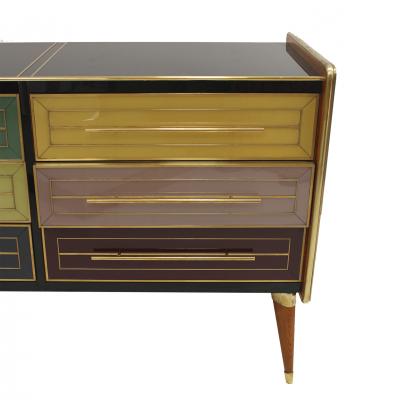 ITALIAN SIDEBOARD MADE OF SOLID WOOD AND COVERED WITH COLORED GLASS 1950S