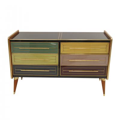 ITALIAN SIDEBOARD MADE OF SOLID WOOD AND COVERED WITH COLORED GLASS 1950S