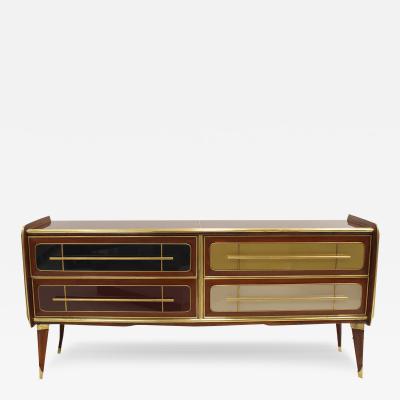 ITALIAN SIDEBOARD MADE OF SOLID WOOD AND COVERED WITH COLORED GLASS 1950S