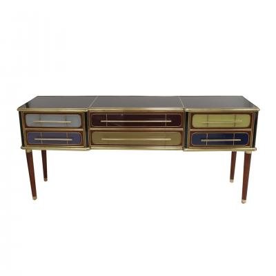 ITALIAN SIDEBOARD MADE OF SOLID WOOD AND COVERED WITH COLORED GLASS 1950S