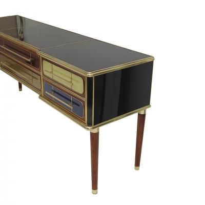 ITALIAN SIDEBOARD MADE OF SOLID WOOD AND COVERED WITH COLORED GLASS 1950S