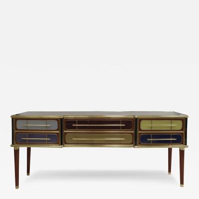 ITALIAN SIDEBOARD MADE OF SOLID WOOD AND COVERED WITH COLORED GLASS 1950S