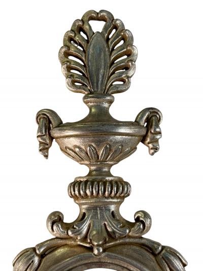 ITALIAN SILVER LEAF NEOCLASSICAL CARVED WOOD TWO LIGHT CONVEX MIRROR SCONCES