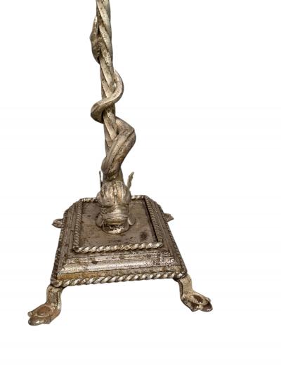 ITALIAN SILVERED BRONZE GONDOLA LANTERN MICA PANELS DOLPHIN BASE FLOOR LAMPS