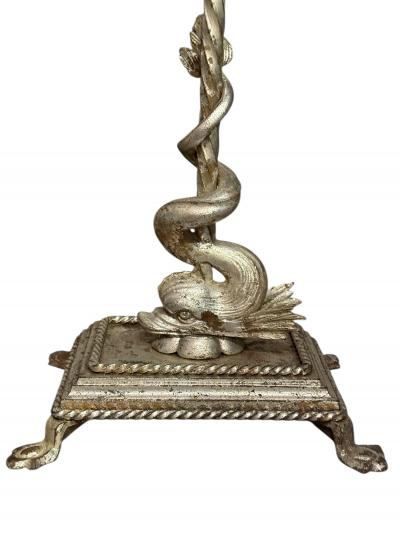 ITALIAN SILVERED BRONZE GONDOLA LANTERN MICA PANELS DOLPHIN BASE FLOOR LAMPS