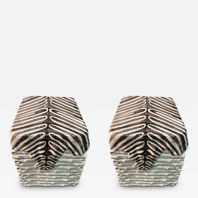 ITALIAN TERRACOTTA BAMBOO AND ZEBRA SKIN TROMPE LOEIL GARDEN BENCHES