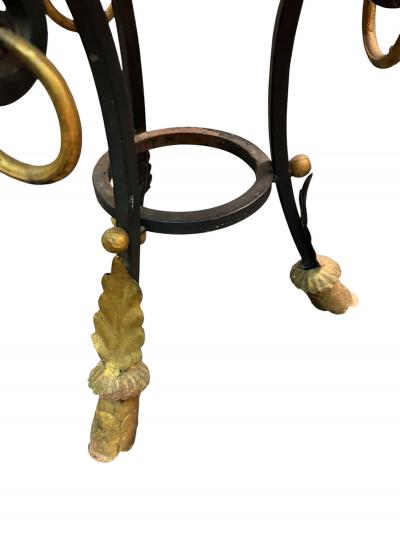 ITALIAN THREE FOOTED VITROLITE GLASS GILT METAL TABLE WITH RINGS
