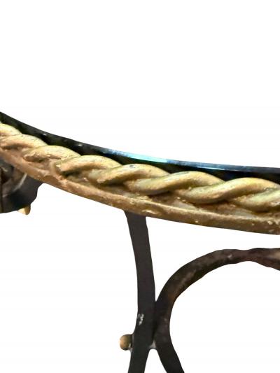 ITALIAN THREE FOOTED VITROLITE GLASS GILT METAL TABLE WITH RINGS