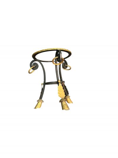 ITALIAN THREE FOOTED VITROLITE GLASS GILT METAL TABLE WITH RINGS