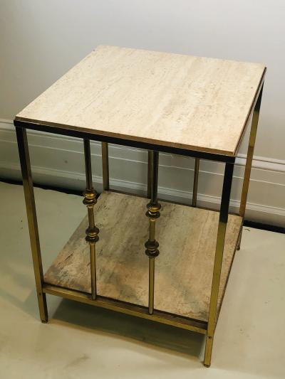 ITALIAN TRAVERTINE AND BRASS MODERNIST TABLE