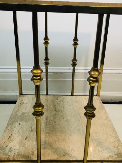ITALIAN TRAVERTINE AND BRASS MODERNIST TABLE