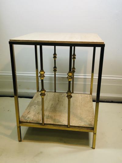 ITALIAN TRAVERTINE AND BRASS MODERNIST TABLE