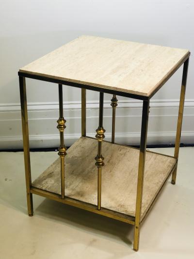 ITALIAN TRAVERTINE AND BRASS MODERNIST TABLE