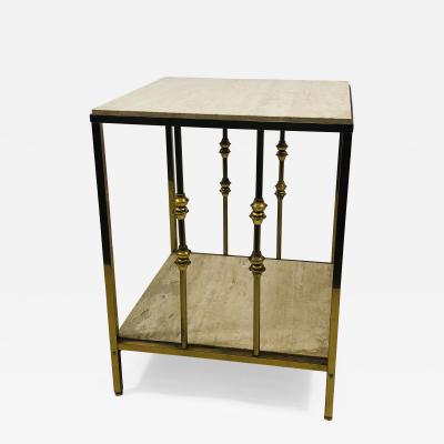 ITALIAN TRAVERTINE AND BRASS MODERNIST TABLE