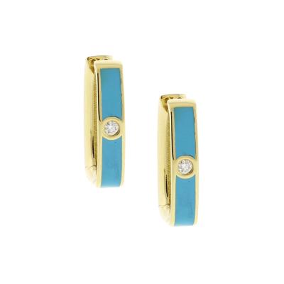 ITALIAN TURQUOISE ENAMEL DIAMOND LONG CUFF EARRINGS