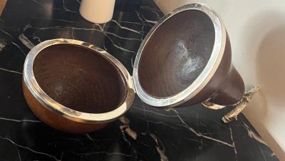 ITALIAN WALNUT AND SILVER PLATE PEAR BOX