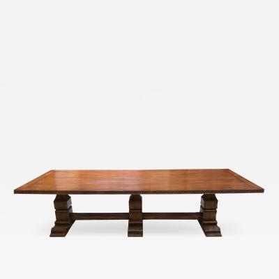 ITALIAN WALNUT TRESTLE DINING TABLE WITH TWO SIDE LEAVES