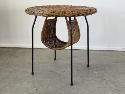 ITALIAN WICKER AND IRON MAGAZINE TABLE