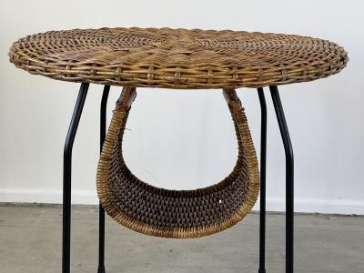 ITALIAN WICKER AND IRON MAGAZINE TABLE