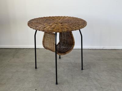 ITALIAN WICKER AND IRON MAGAZINE TABLE