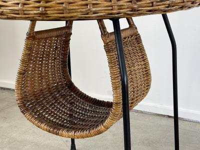 ITALIAN WICKER AND IRON MAGAZINE TABLE