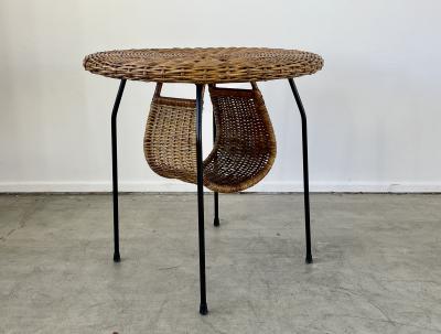 ITALIAN WICKER AND IRON MAGAZINE TABLE