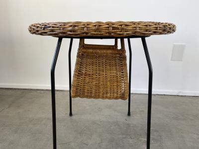 ITALIAN WICKER AND IRON MAGAZINE TABLE