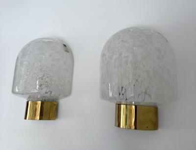 ITRE Brass Sconce White Speckled Murano Glass by ITRE Italy 1970s