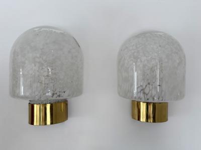 ITRE Brass Sconce White Speckled Murano Glass by ITRE Italy 1970s