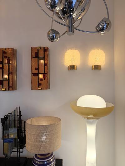 ITRE Brass Sconce White Speckled Murano Glass by ITRE Italy 1970s