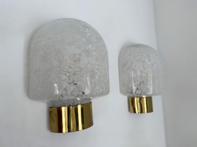 ITRE Brass Sconce White Speckled Murano Glass by ITRE Italy 1970s