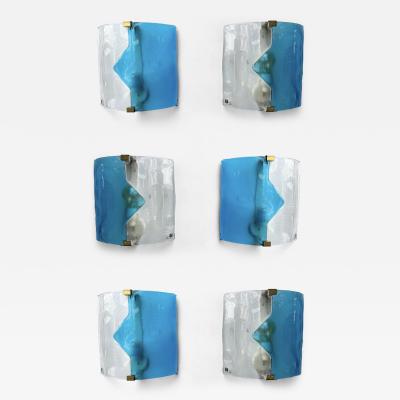 ITRE Pair of Sconces Blue Murano Glass by I TRE Italy 1970s