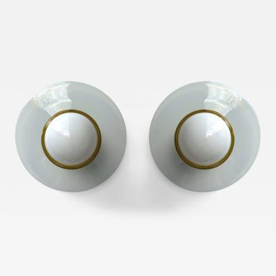 ITRE Pair of Sconces Opal Murano Glass Disc by I TRE Italy 1970s