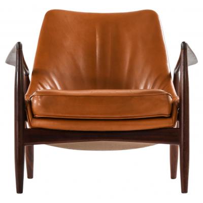 Ib Kofod Larsen Afromosia Leather Easy Chair by Ib Kofod Larsen 1950s