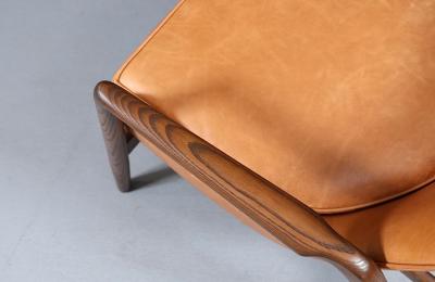 Ib Kofod Larsen Danish Modern Leather Sculpted Lounge Chairs by Ib Kofod Larsen
