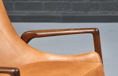 Ib Kofod Larsen Danish Modern Leather Sculpted Lounge Chairs by Ib Kofod Larsen