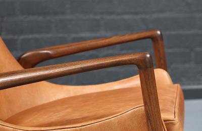 Ib Kofod Larsen Danish Modern Leather Sculpted Lounge Chairs by Ib Kofod Larsen