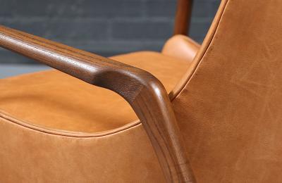 Ib Kofod Larsen Danish Modern Leather Sculpted Lounge Chairs by Ib Kofod Larsen