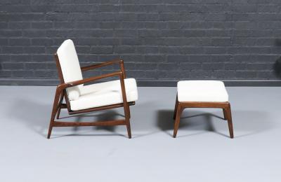 Ib Kofod Larsen Danish Modern Reclining Lounge Chair with Ottoman by Ib Kofod Larsen