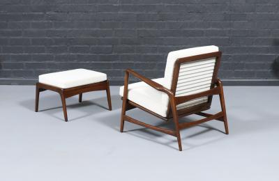 Ib Kofod Larsen Danish Modern Reclining Lounge Chair with Ottoman by Ib Kofod Larsen