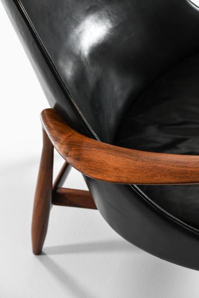 Ib Kofod Larsen Easy Chair with Matching Stool in Leather and Rosewood by Ib Kofod Larsen 1956