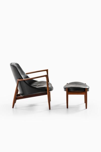 Ib Kofod Larsen Easy Chair with Matching Stool in Leather and Rosewood by Ib Kofod Larsen 1956